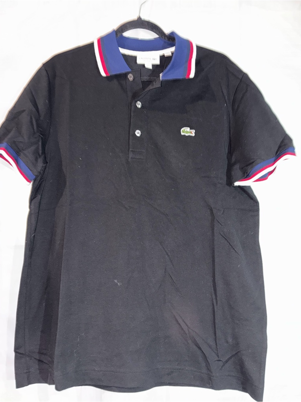 Lacoste Black Polo with Blue and Red Trim